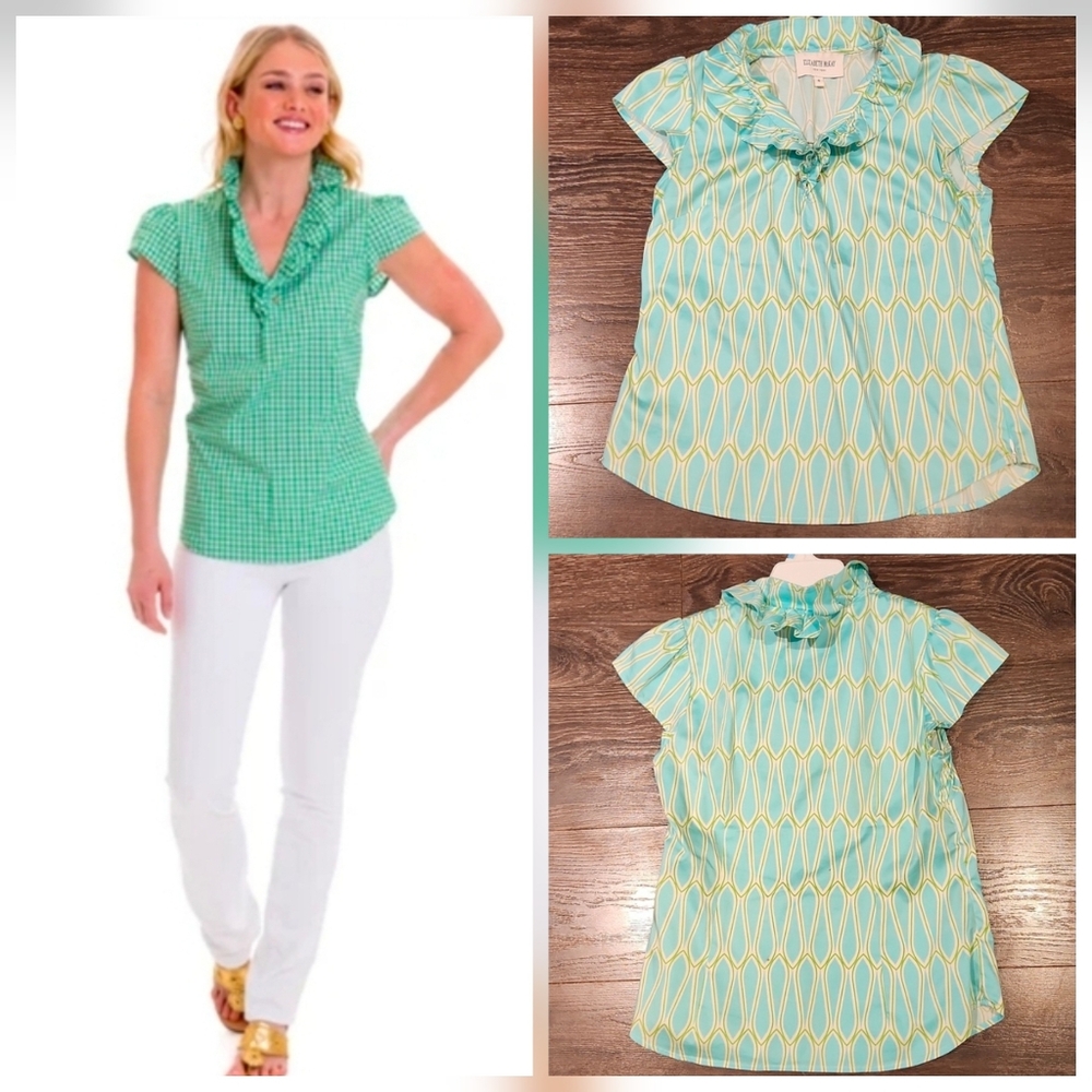 ❤️ ELIZABETH MCKAY RUFFLE NECK BLOUSE / TOP IN STRETCH COTTON, 4